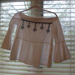 womens white and navy off the shoulder top